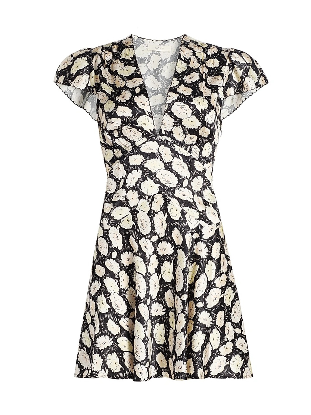 Doen Dianne Mini Dress Black & Cream Floral V-Neck - Picture 2 of 7